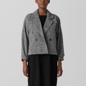 Eileen Fisher Double Breasted Stretch Organic Cotton Blazer